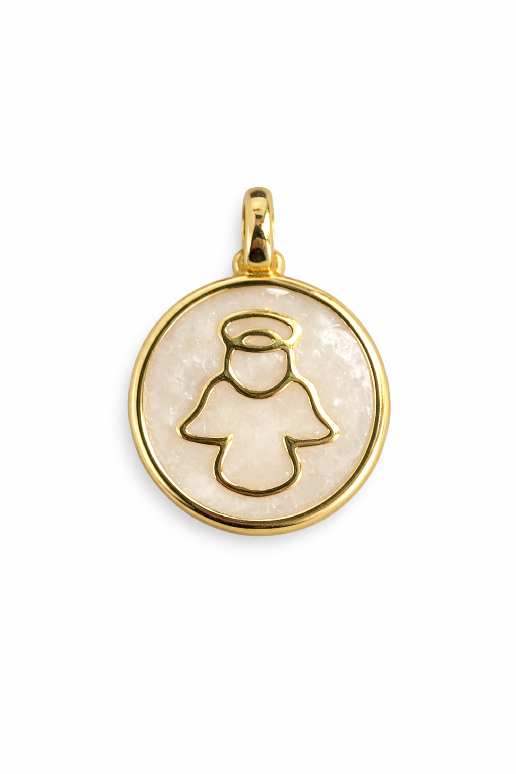 22084 Round Gold Angel Charm with White Beige